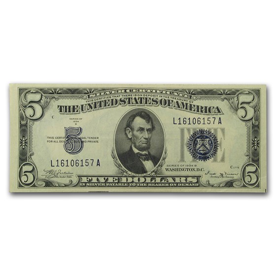1934-B $5.00 Silver Certificate CU 1934-B $5.00 Silver Certificate CU
